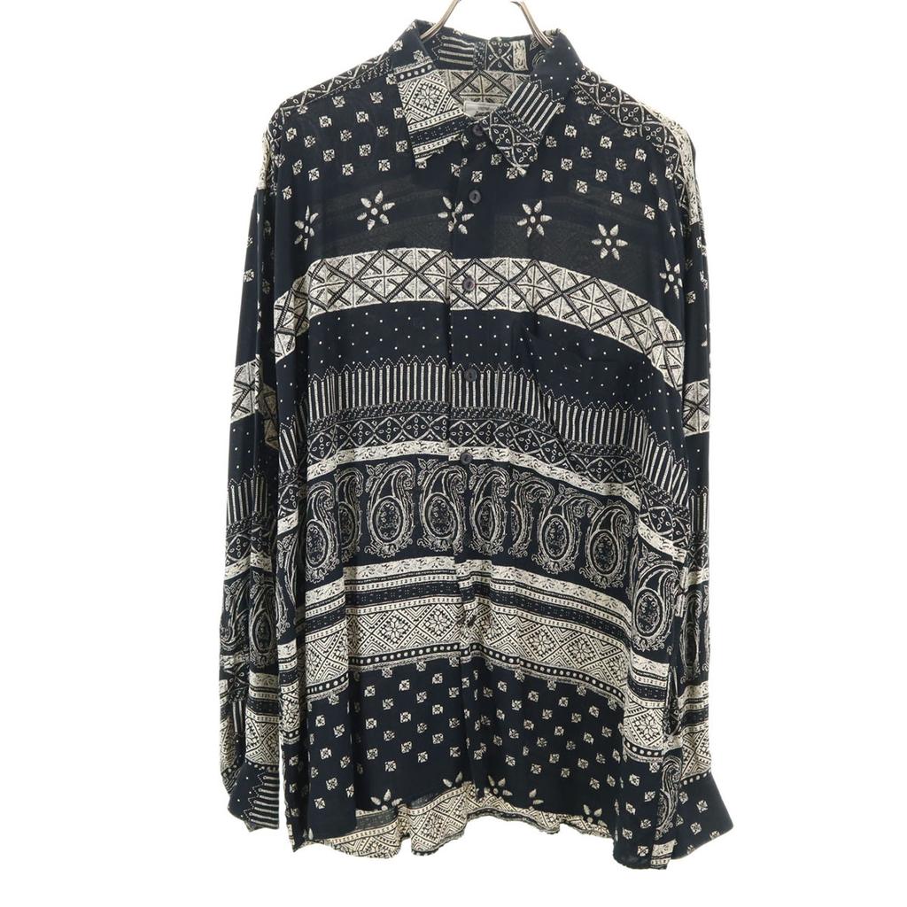 Signe Incognito 80s 90s Euro Old Paisley Pattern Long Sleeve Shirt Black Men's Used