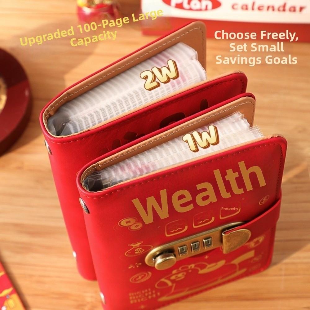 100 Envelopes Money Saving Challenge New Year Horse Waterproof Binder Savings Challenges Book PU With Password Lock