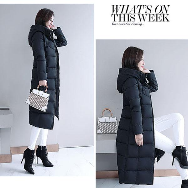 Women Parka Coat Autumn Winter Thicken Warm Hooded Coat Ladies Slimming Lengthen Padded Jacket with Pocket Outerwear