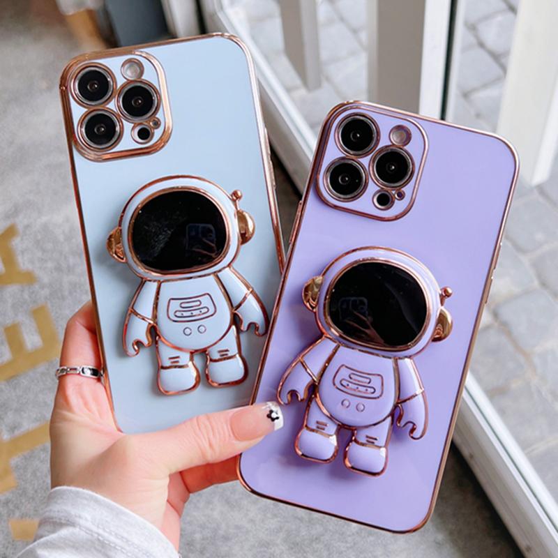 Роскошный складной чехол для телефона с подставкой и астронавтом для iPhone 11 12 Mini 13 14 15 Pro Max X XR XS, покрытие-бампер на 7 8 Plus, чехол-держатель