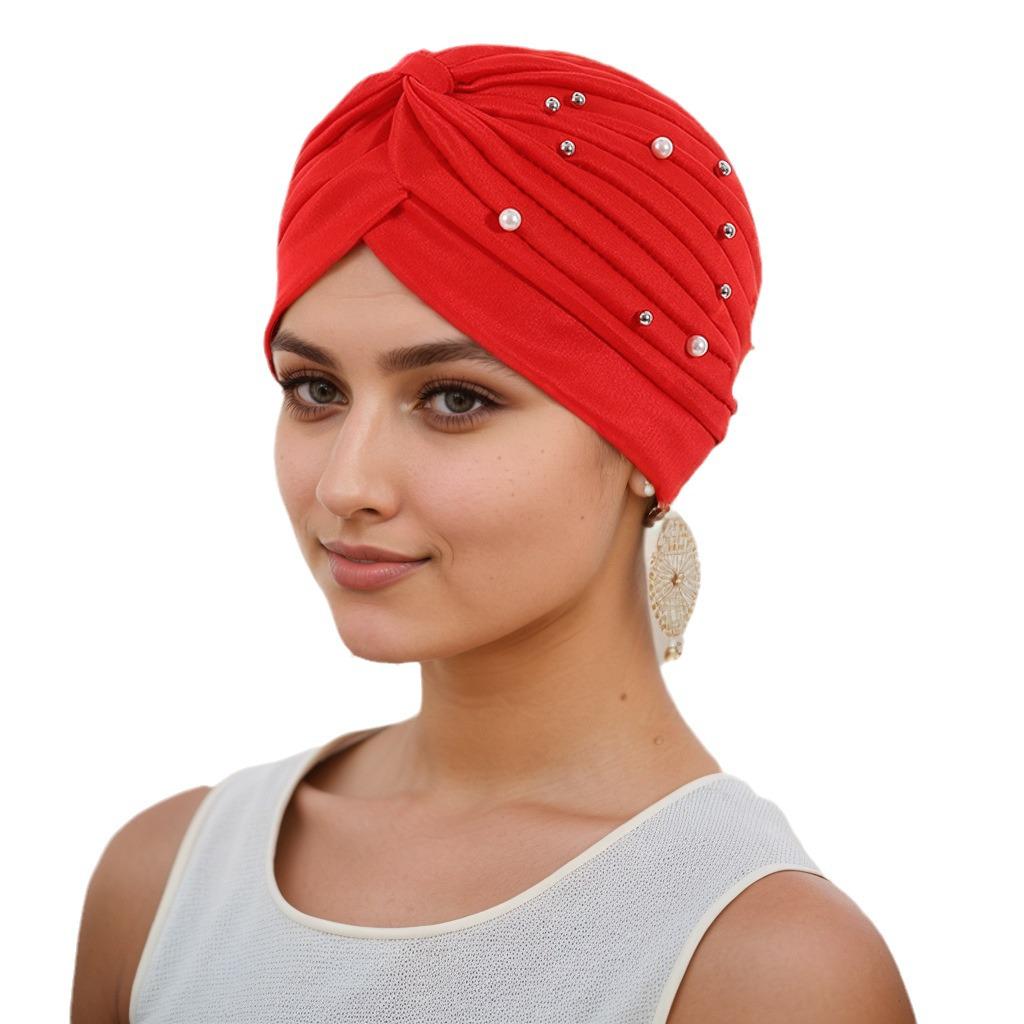 Стильный плиссированный платок-шарф с бусинами цвета арбуза