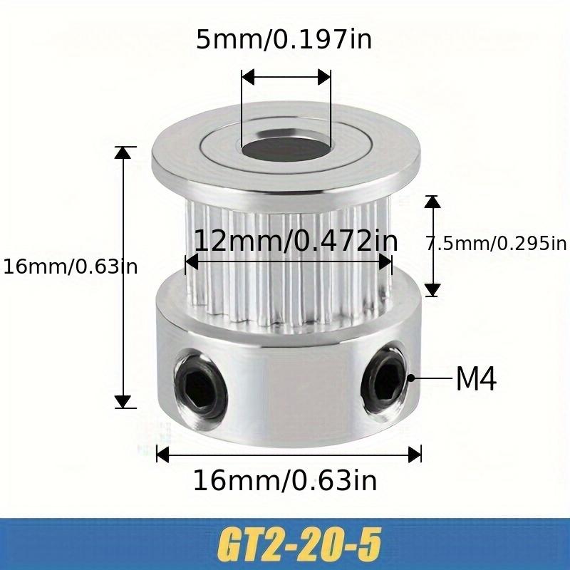 5pcs GT2 Pulleys with 16 Teeth Inner Hole of 5mm or 20 Teeth Inner Diameter of 5mm, Timing Pulley for 6mm Wide 3D Printer Belt, Aluminum 3D Printer