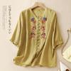 2025 Summer New Embroidered V-neck Five-quarter-sleeved Shirt Women's Loose and Versatile Thin Shirt