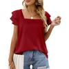 Летняя женская футболка, однотонная, с квадратным вырезом, двухслойная, с рюшами и рукавами, свободный топ с короткими рукавами