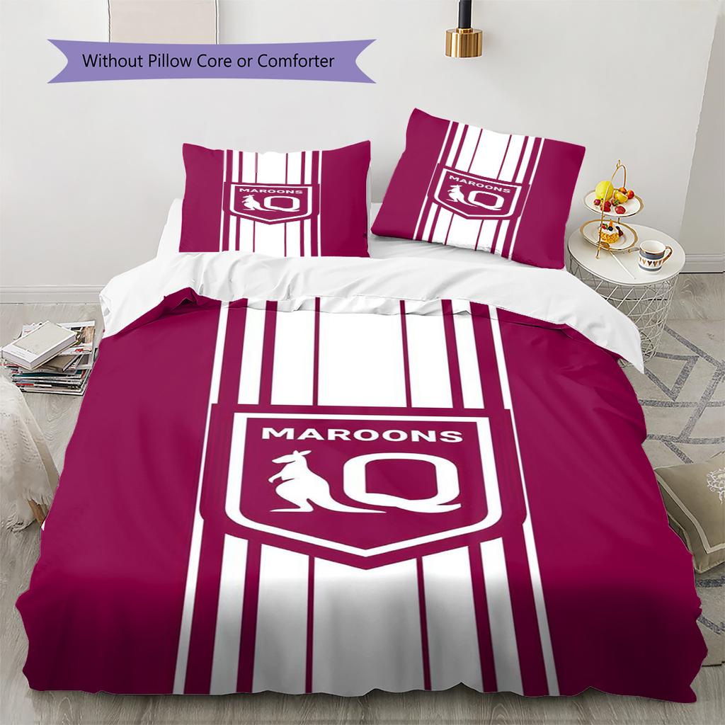 Maroons Pattern Bedding Set Quilt Cover Pillowcase Home Decor Gift (1 * duvet cover + 2 * pillowcase, without core)