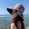 Women Summer Hat Windproof Strap Printed Large Brim Foldable Anti-UV Sun Protection Fisherman Cap Outdoor Sun Hat