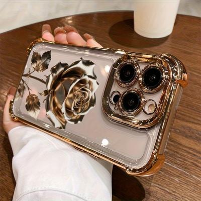 Золотой цветочный дизайн чехол для телефона подходит для iPhone 17 16 15 14 13 12 11 Pro/Max/Plus противоударная задняя крышка