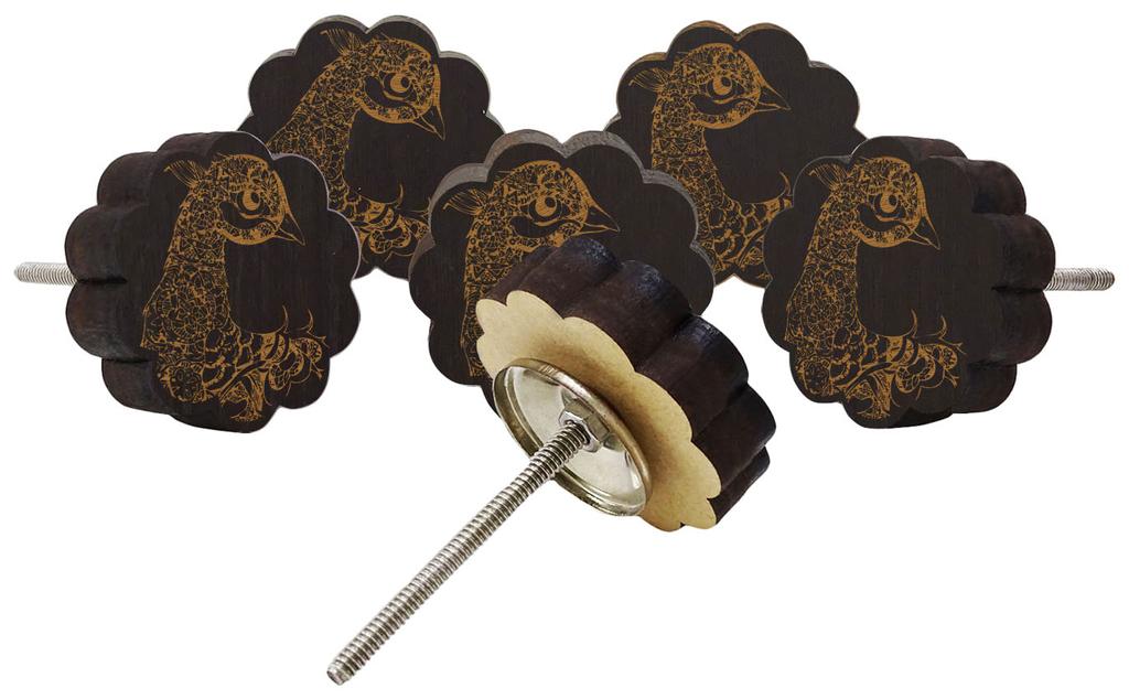 IBA Indianbeautifulart Brown Engraved Knobs 10 Pc Furniture Wooden Scallop Knobs Rustic Drawer