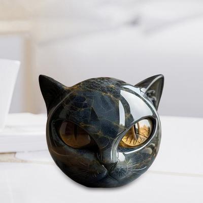 Фигурка Черного Кота Камень Смола Голова Кота Целебный Камень Мраморная Текстура Кот