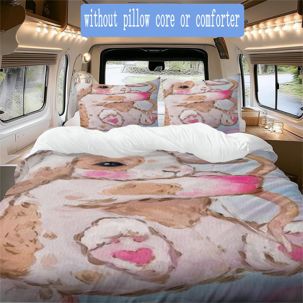 Cute Cupid rabbit Pattern Bedding,Quilt Set Quilt Cover Pillowcase Home Birthday Gift (1*duvet cover+2*pillowcase,without core)XSJT0917383
