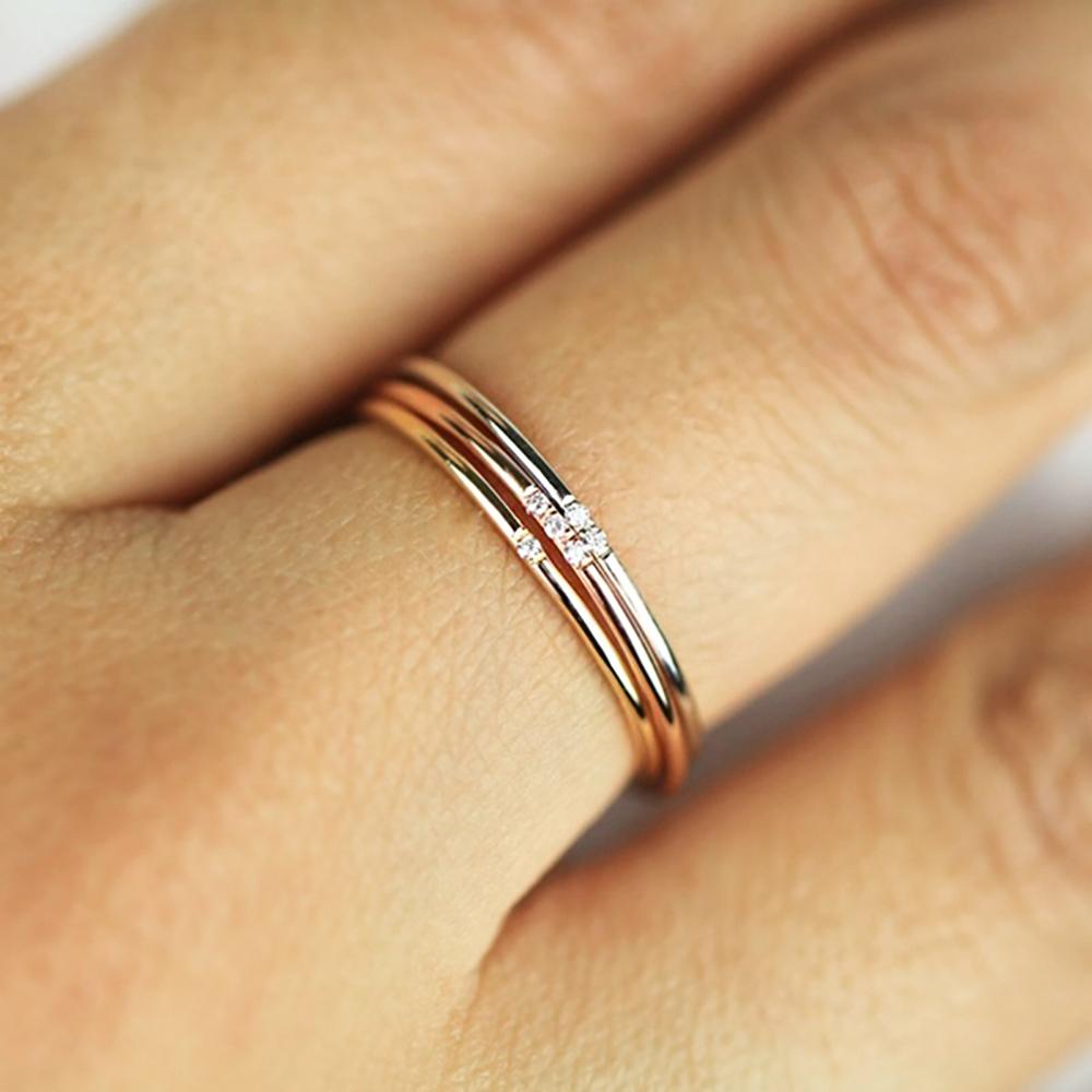 Minimal Zircon Simple Tiny Rings For Women 1mm Full Round Minimalist Thin Dainty Stacking Ring Fashion Jewelry Items KCR101
