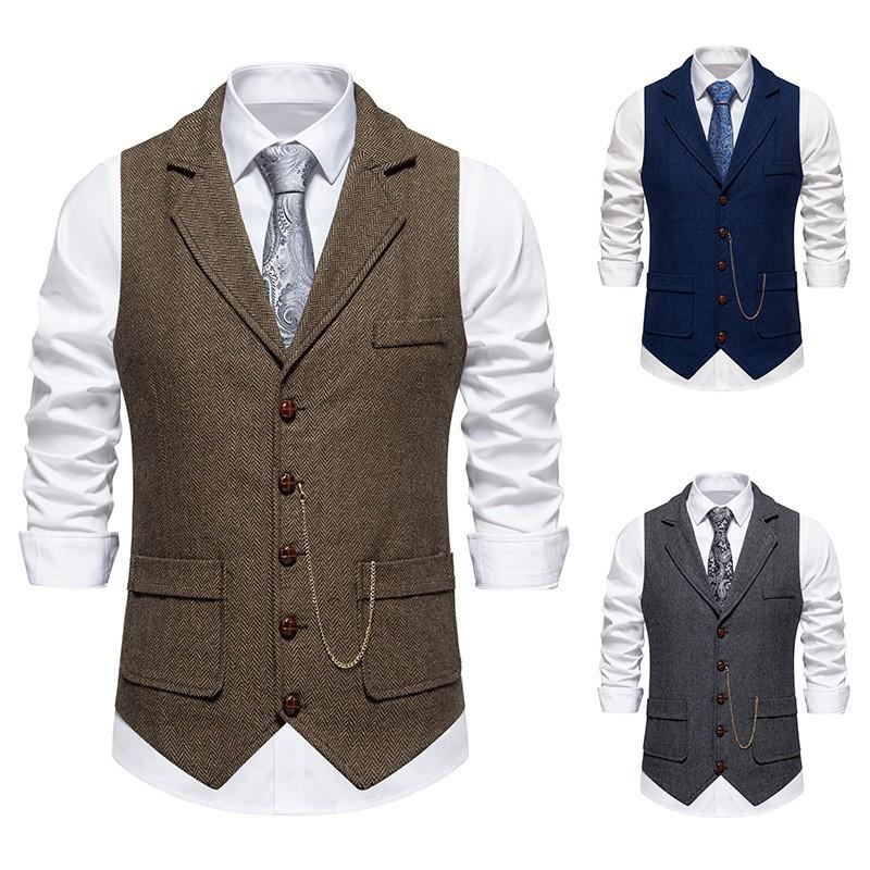 Мужской жилет Four Seasons Vintage Suit Collar, однотонный однобортный облегающий топ