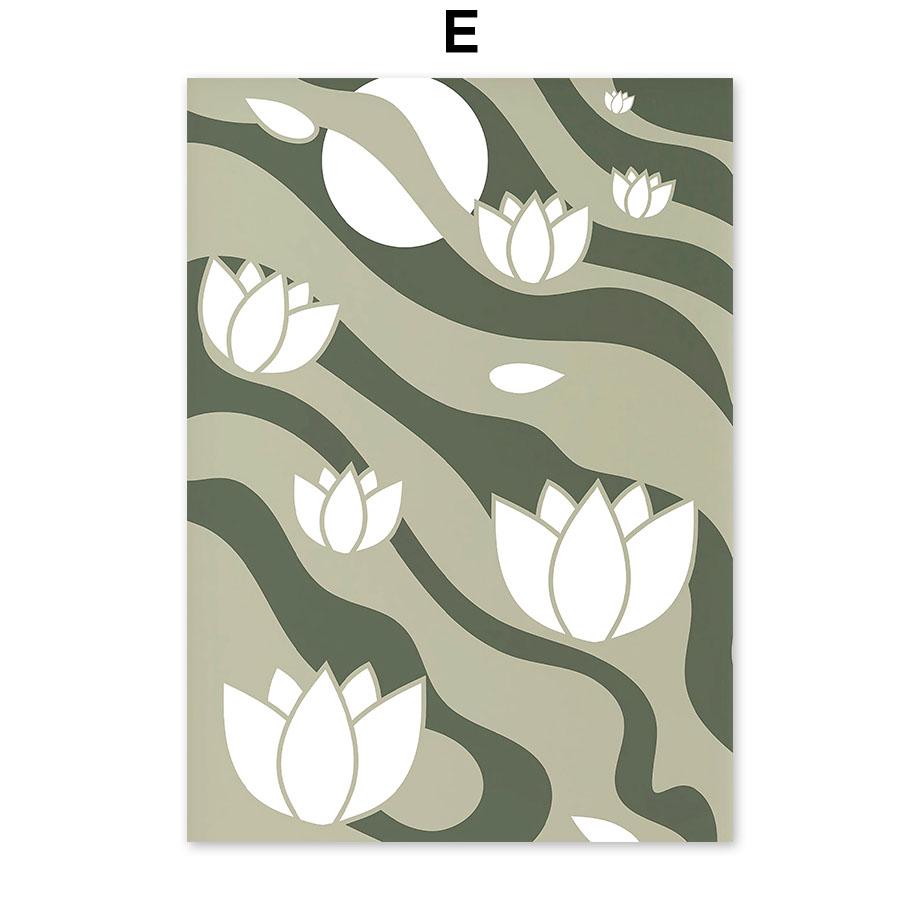 Sage Green Leaf Lotus Flower Sun Rainbow Posters Prints Canvas Painting Nordic Wall Art Pictures For Living Room Home Decor