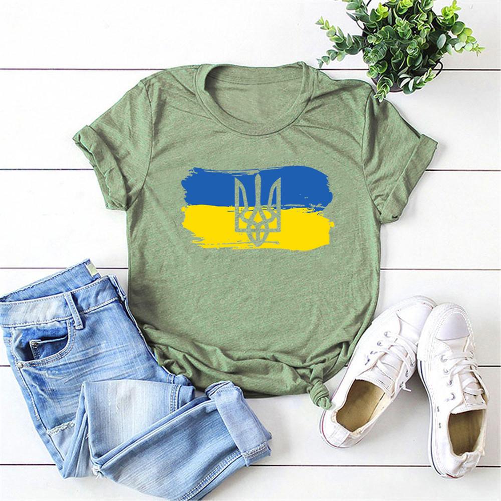 Футболки Украина Футболка с украинским флагом Унисекс Женские футболки Украина Трезубец Футболка Женская одежда С коротким рукавом Уличная одежда Топы Футболка
