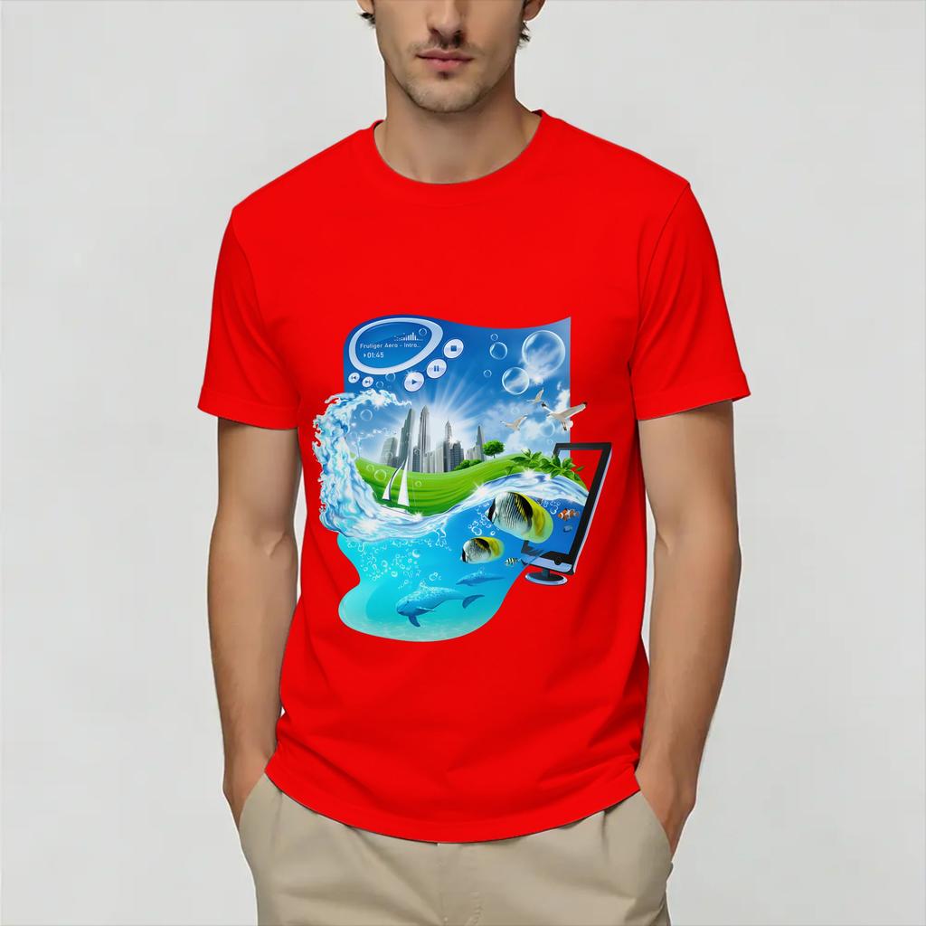 Frutiger Aero World Vaporwave Унисекс Футболка Винтажная Футболка С коротким рукавом Круглый вырез Футболки Чистый хлопок 4XL 5XL 6XL Топы