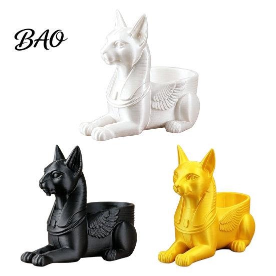 Retro Egyptian Cat Art Statue, 3D Printed Bastet Figurine with Storage, Sculpture Mythical Creature Desk Organizer for Home Office, Collectible