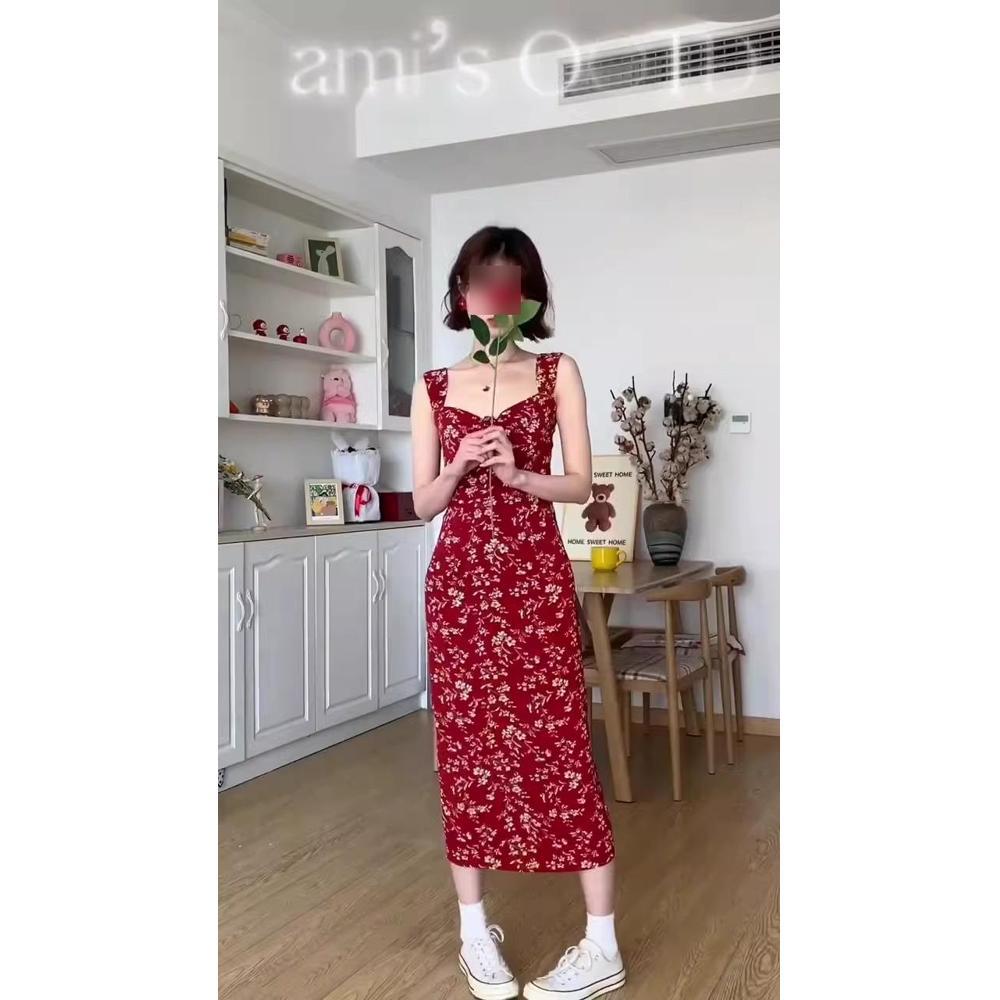 Французское красное цветочное платье на подтяжках, детское летнее, с чувством дизайна, новое пляжное платье для морского отдыха