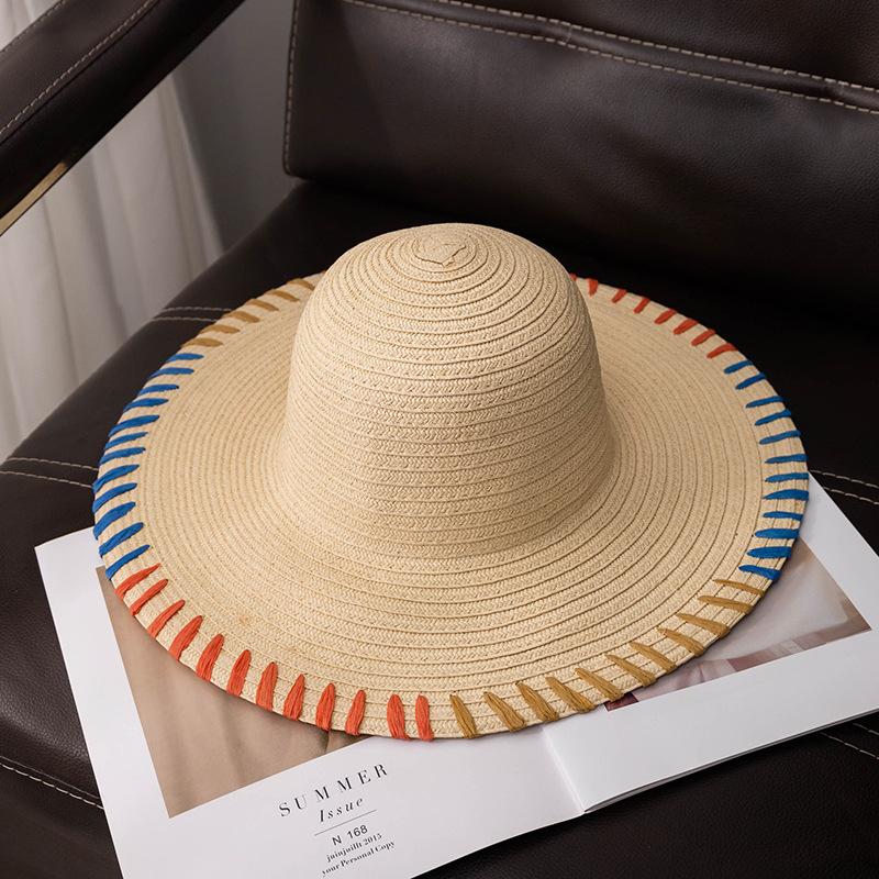 Women's Wide Brim Straw Hat, Summer UV Protection Beach Sun Hats Foldable Floppy Travel Cap Large Wide Brim, Trendy Solid Color Outdoor Hat For Ladies