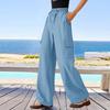 Women  Elastic High Waist 3/4 Pant Casual  Fit Wide Beach Travel Vacation Outfits Capris Leg Pants  With Pockets