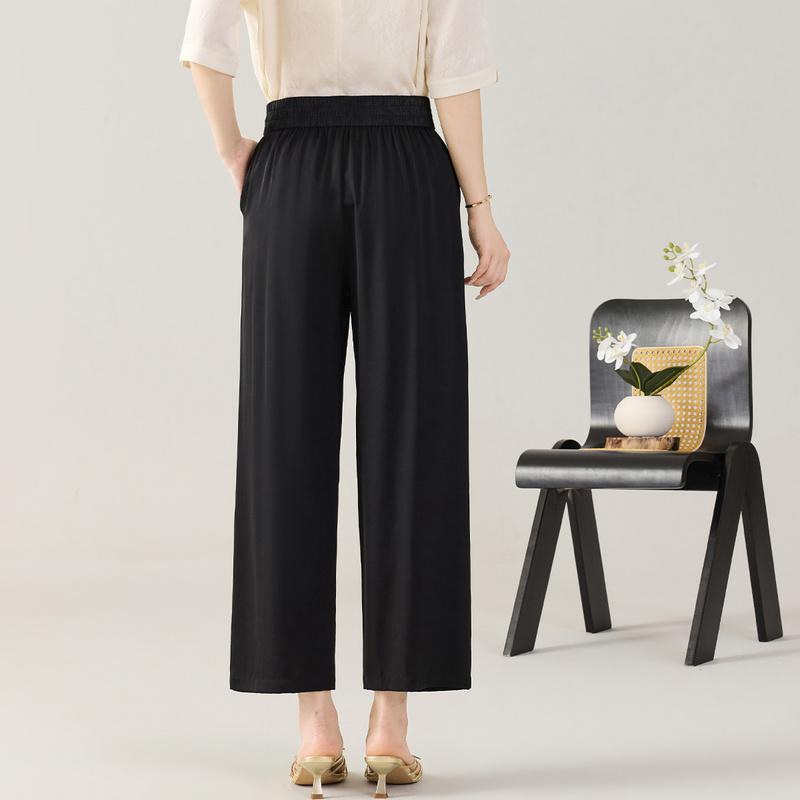 24mm Heavyweight Mulberry Silk Solid Color Dark Pattern Simple and Versatile Straight Leg Pants