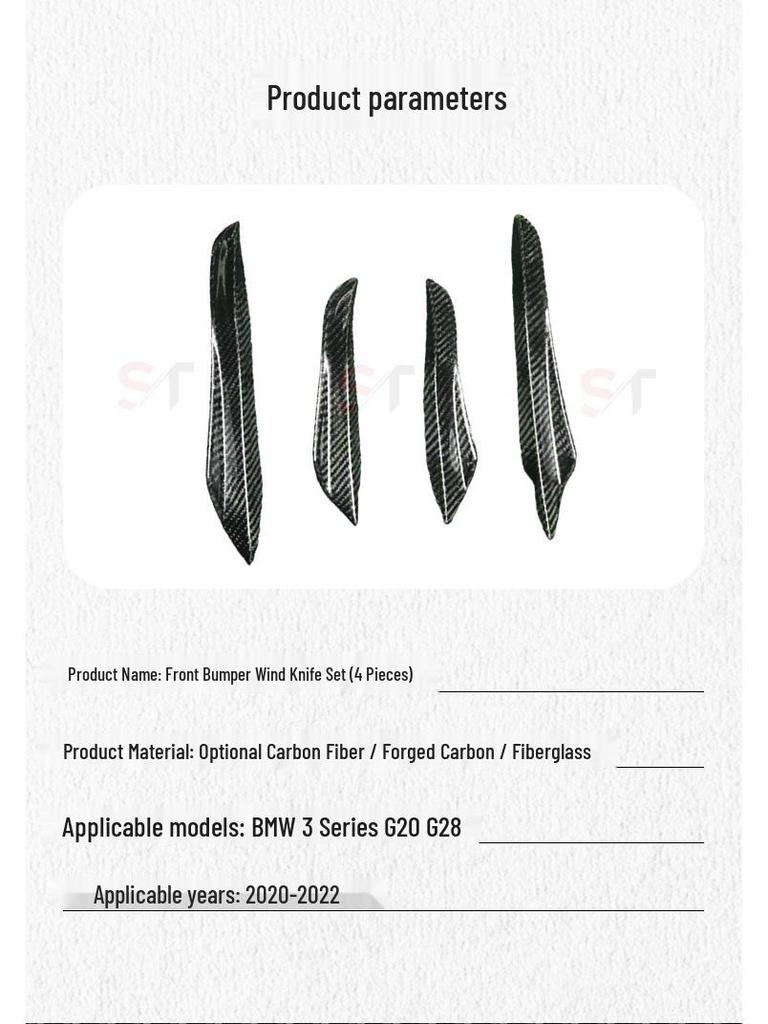 BMW 3 Series G20/G28 Carbon Fiber TA Style Front Lip Splitter Wind Deflectors