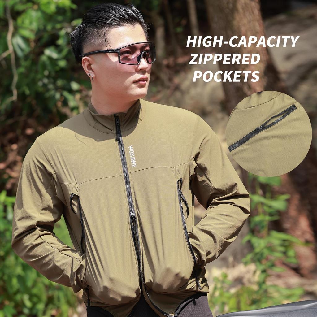 Wosawe Мужская и женская куртка для шоссейного горного велосипеда, ветрозащитная, водонепроницаемая, дышащая, солнцезащитная, светоотражающая, для ночного бега, для велоспорта, ветрозащитная куртка