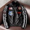 New Multi Logo Genuine Leather Jacket Men Slim Fit Biker Coat Pure Cowhide Short Trendy Outerwear