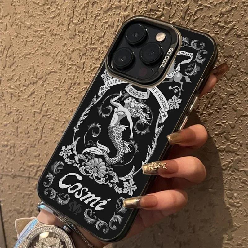 Ретро Купидон Русалка Чехол для телефона для iPhone 15 14 13 12 11 Pro Max X XS 7 8 Plus SE 2 3 Защитная крышка для объектива Гальванизированный чехол
