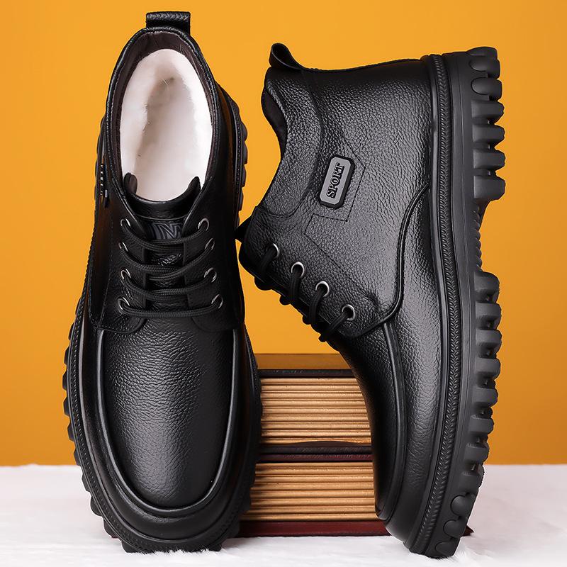 Модные зимние теплые хлопковые ботинки для мужчин, модные повседневные черные новые дизайнерские туфли из коровьей кожи, мужские ботильоны на мягкой подошве и платформе