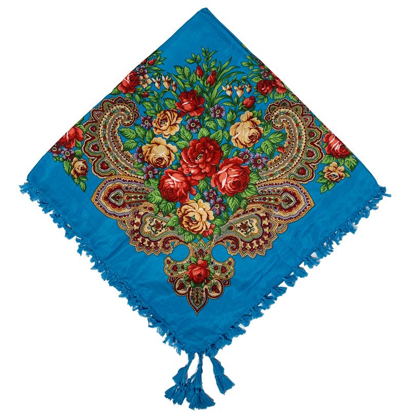 90*90см Короткая кисточка Цветочный принт Русский квадратный платок Женский Роскошный с цветочным принтом Бандана Шаль Украинский Платок Бабушки на голову