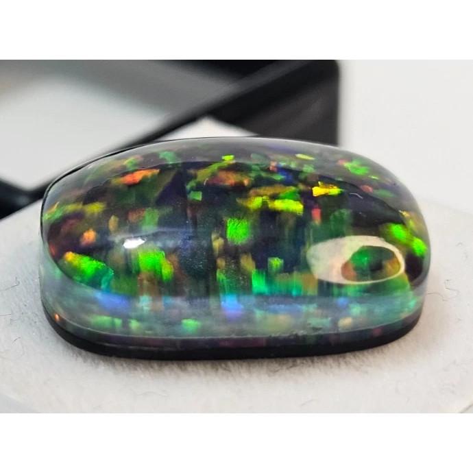 Beautiful Black Fire Opal Doublet Ethiopian 11-12 Ct Cushion Cut Loose Gemstone