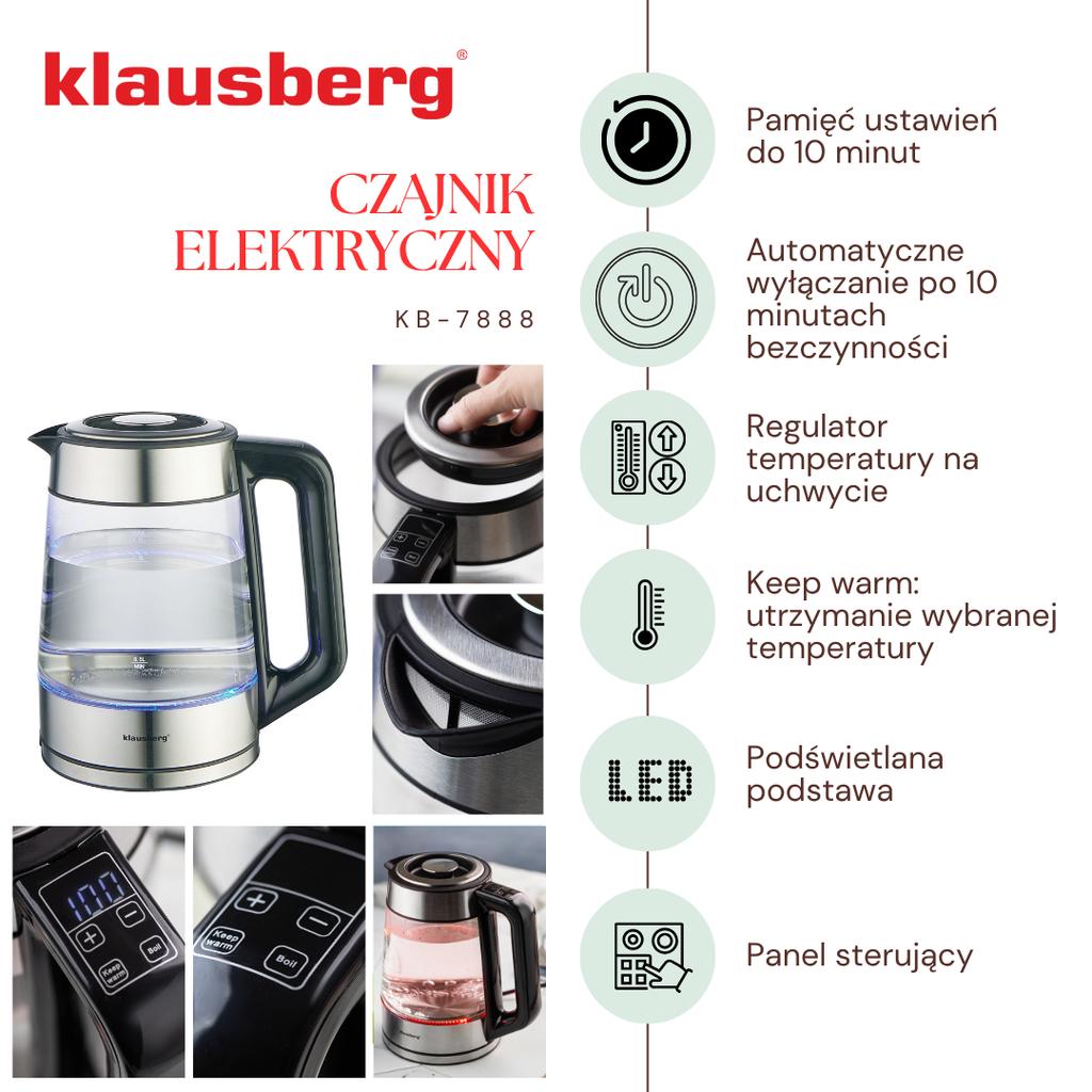 Czajnik elektryczny z regulacją temperatury szklany 1.7L KLAUSBERG KB-7888