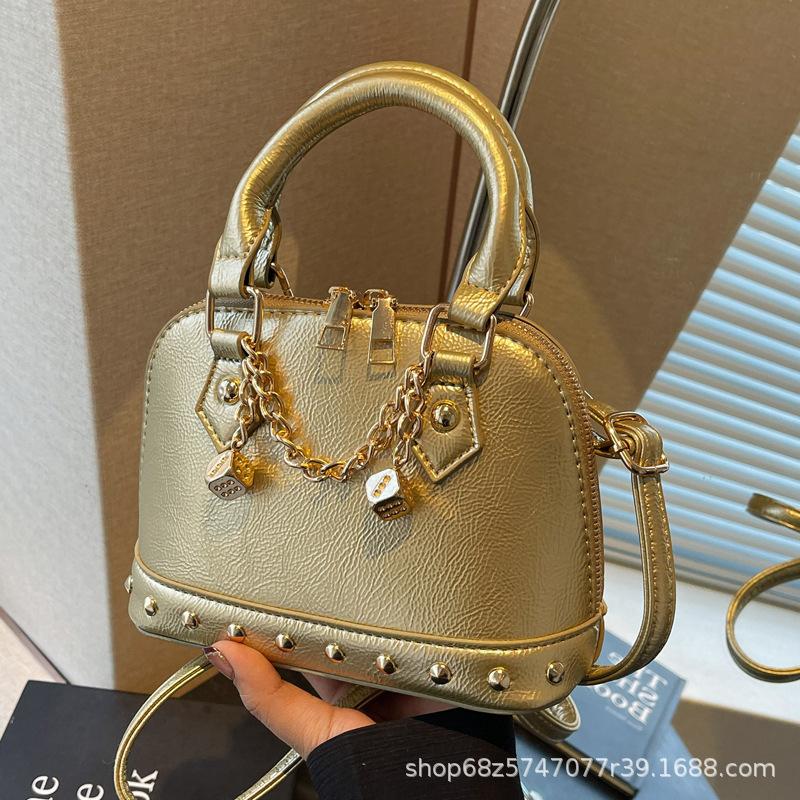 Niche Design Handbag Bag Women's Rivet Decoration Shell Bag Pu Commuter Shoulder Crossbody Bags
