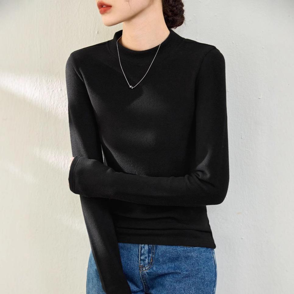 Женский двусторонний красный топ из немецкого бархата с полувысоким воротником и длинными рукавами — новинка осени/зимы 2024 г.