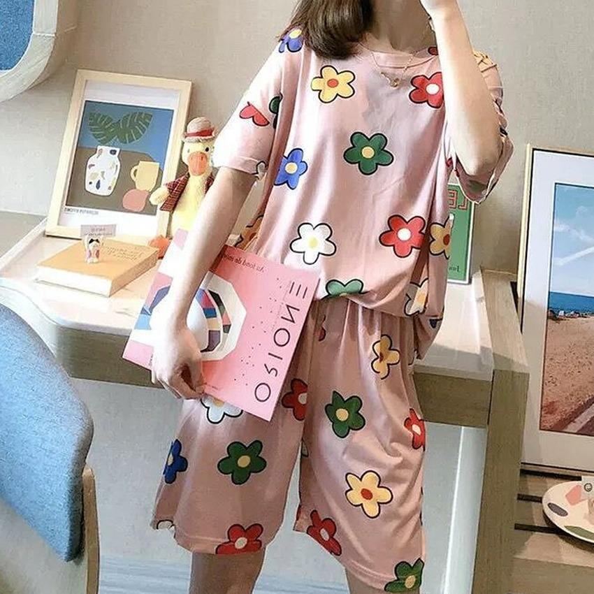 Женская одежда для сна, милый пижамный комплект с мультяшным принтом, летние футболки с короткими рукавами, шорты, одежда для сна