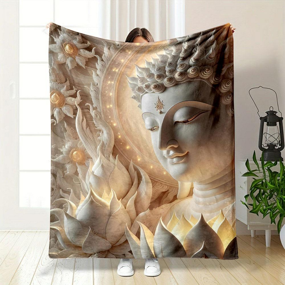Buddha Lotus Serene Pattern Blanket bedroom Blanket for Livingroom Couch lunch break Soft throw for Friend's festival Gift