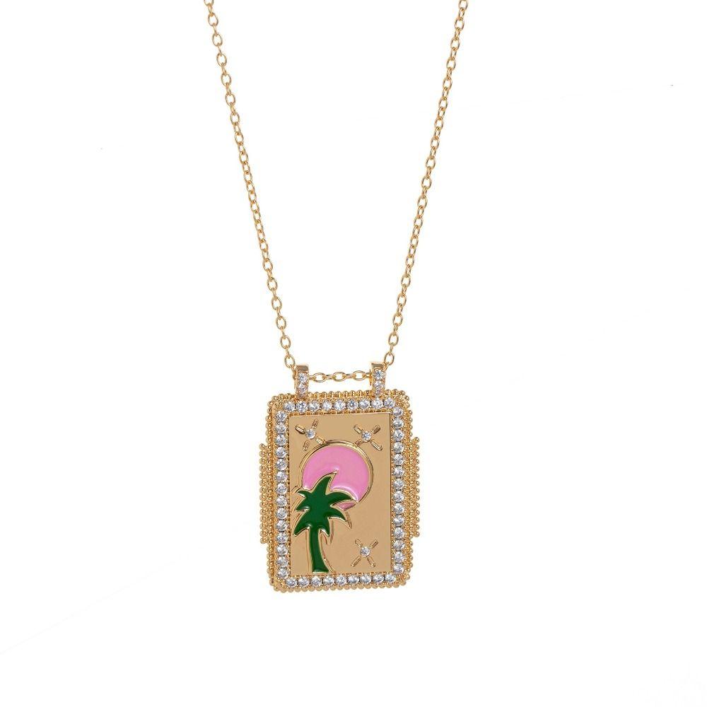 Multicolor 18K Gold Plated Necklace Brass Brass Necklace Ethnic Pendant Necklace Female