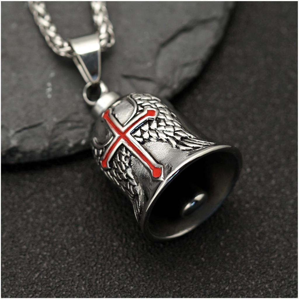 Cross Bell Pendant Men Stainless Steel Exquisite Motorcycle Biker Bell Pendant Accessory for Travel
