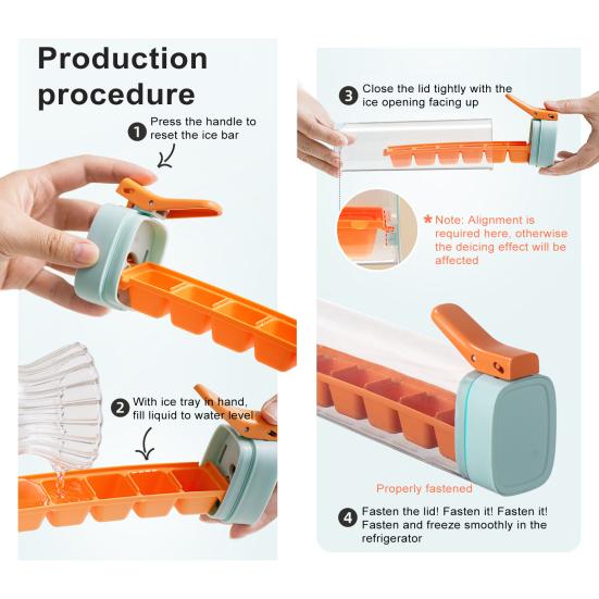 Ice Mold with Removable Lid Easy Release Effortless Ice Cube Pressing Tray One-Handed Operation Square Ice Maker for Kitchen Organization