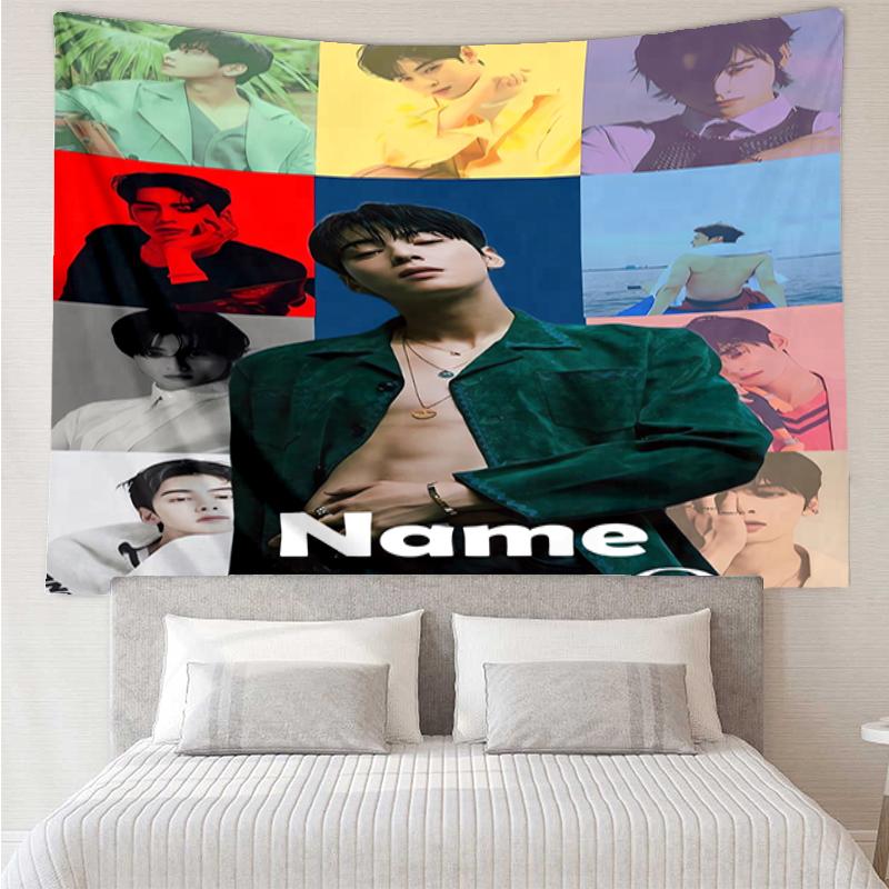 Custom Name Cha Eun-woo Print Tapestry, Backdrop, Easy Setup, Ideal for Bedroom, Office & Living Room, with Aesthetic Wall Hanging Decor.