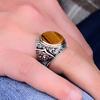 Natural Tiger's Eye Stone Silver Men Ring, 925 Sterling Silver Unique Men's Ring, Round Tiger's Eye Ring, Gift Idea for Men's