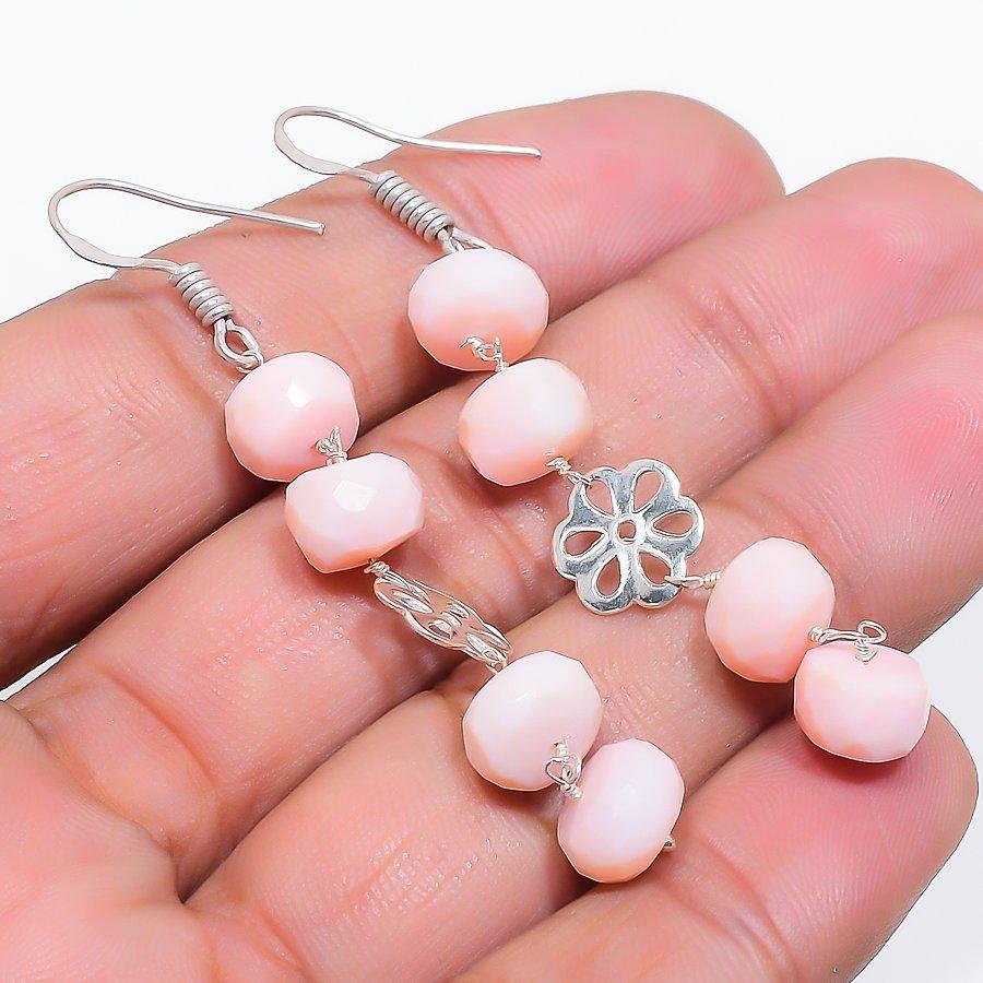 Pink Chalcedony Gemstone Handmade 925 Sterling Silver Jewelry Earring 2.56" GK-7345