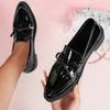 Fashion New Patent Leather Single Shoes Versatile Small Leather Shoes Women's Tassel Bow Slip-On Casual Plus Size Loafers