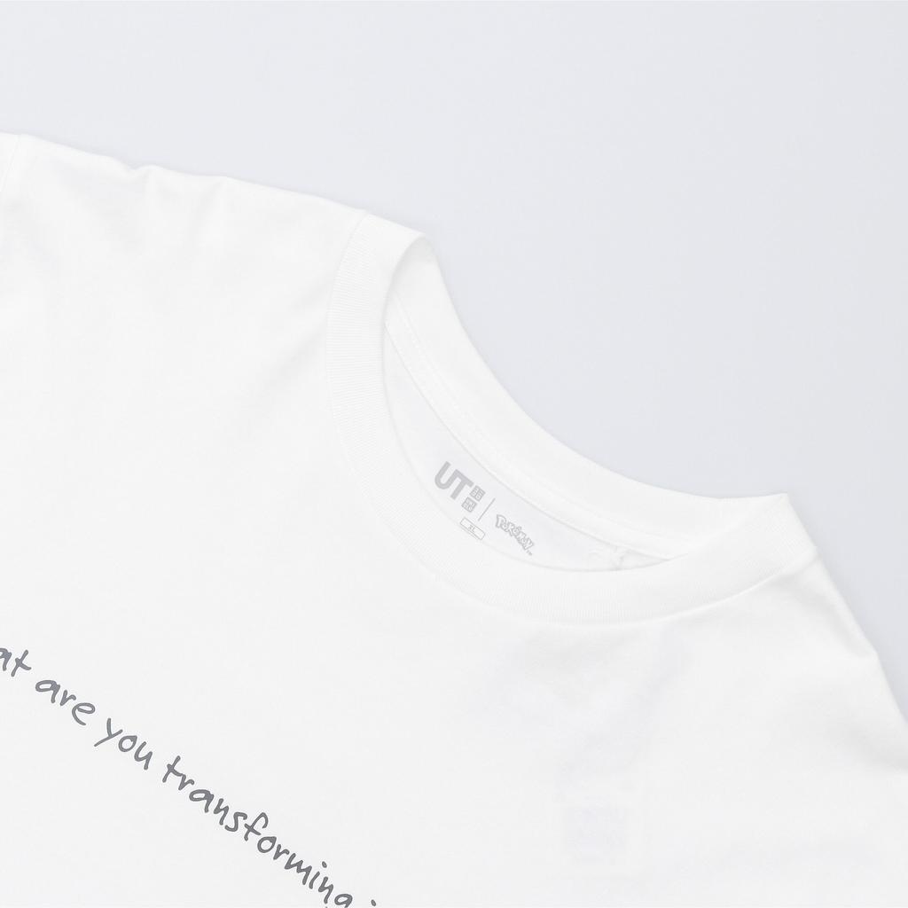 Uniqlo × Коллаборация с Покемонами Весна/Лето 24 Повседневный Принт с Буквами Круглый Вырез Короткий Рукав Футболка Мужские Футболки Белый 475843-00