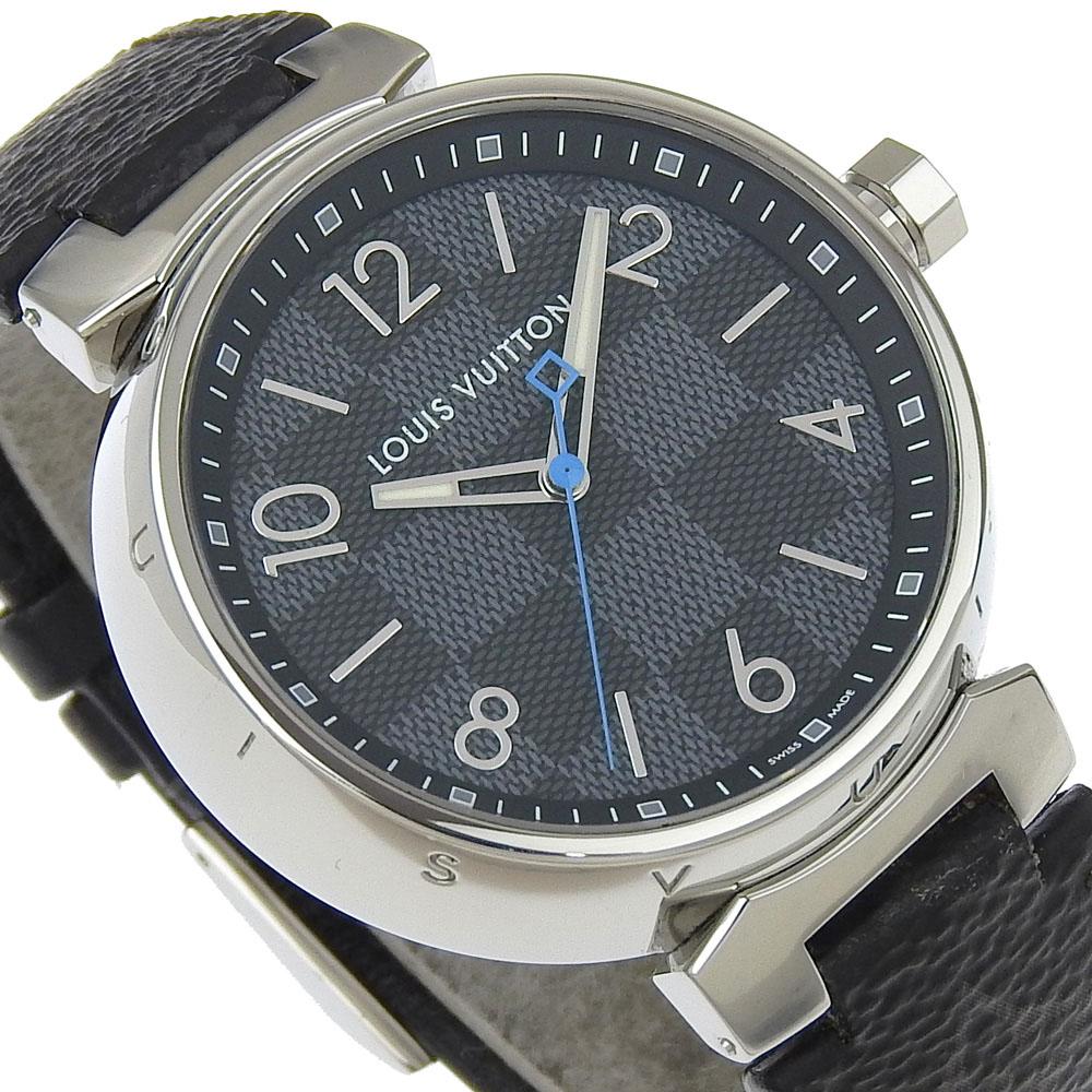 Louis Vuitton Часы Tambour GM QA073 черный циферблат Нержавеющая сталь/канва Monogram Eclipse Кварцевый Аналоговый дисплей мужские Б/у