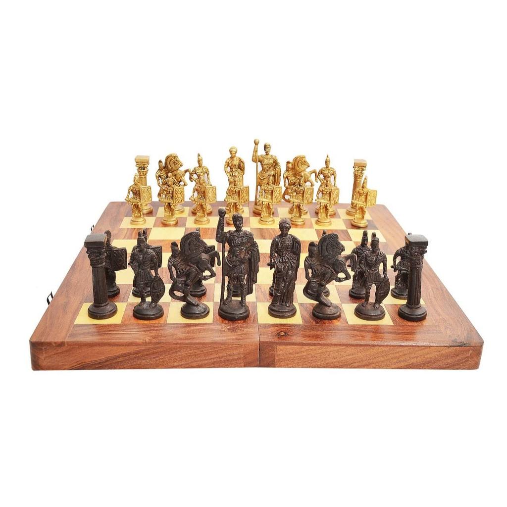 Набор римских латунных шахмат ручной работы Skywalk с деревянной доской, 2 игрока для детей и взрослых, коричневый