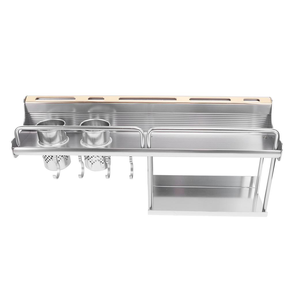 Настенная полка для специй из алюминиевого сплава, настенный органайзер для кухонных принадлежностей с двойным держателем для палочек для еды для