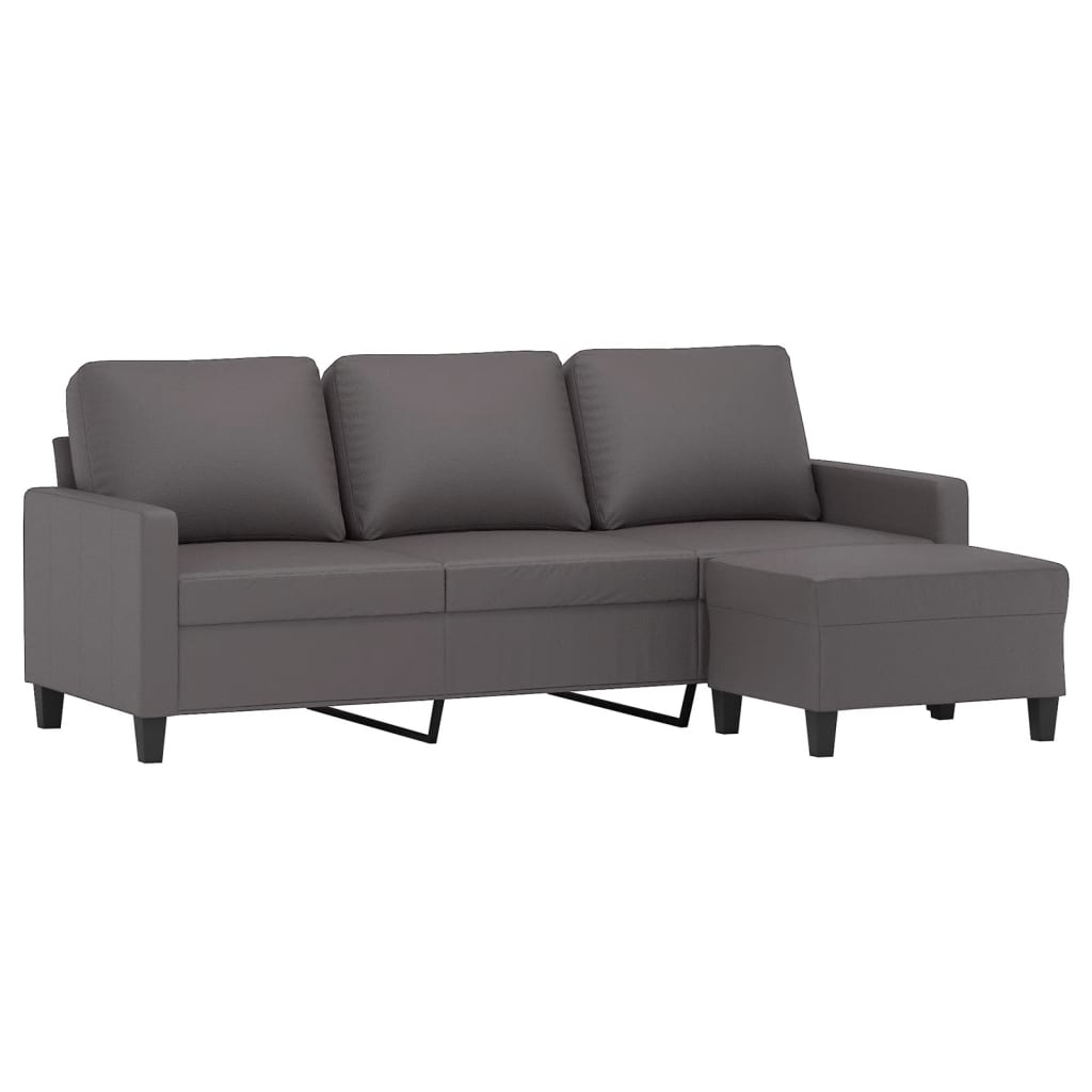 Vidaxl 3-Osobowa Sofa Z Podnóżkiem, Szary, 180 Cm, Sztuczna Skóra