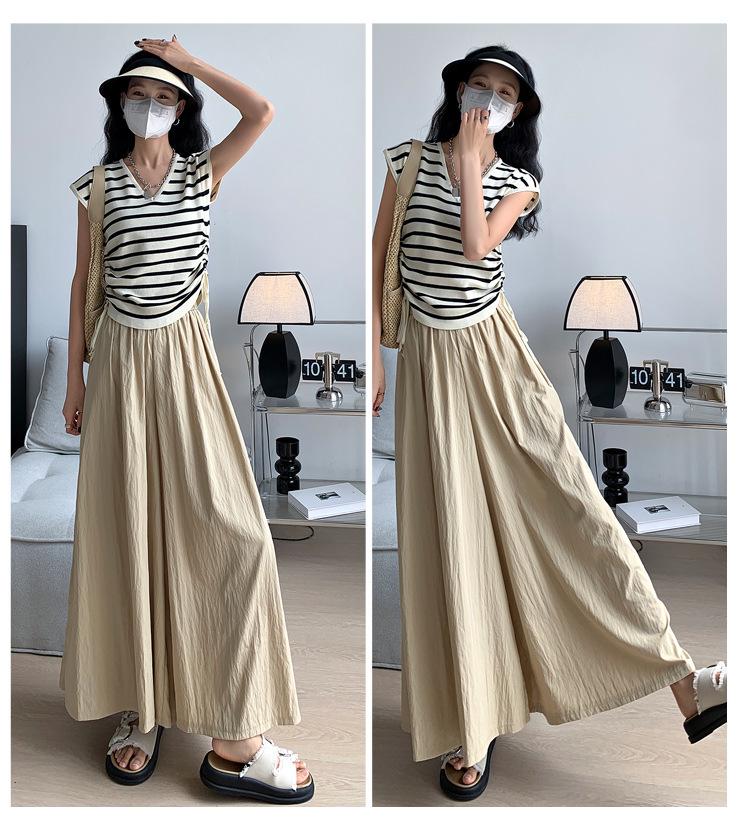 Petite Women's High-Waisted Ice Silk Wide-Leg Pants, Summer Thin, Non-Shrinking, Drapey Yamamoto Style