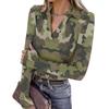 Women's Fashion Casual Print V-Neck Long Sleeve Button-Down Top